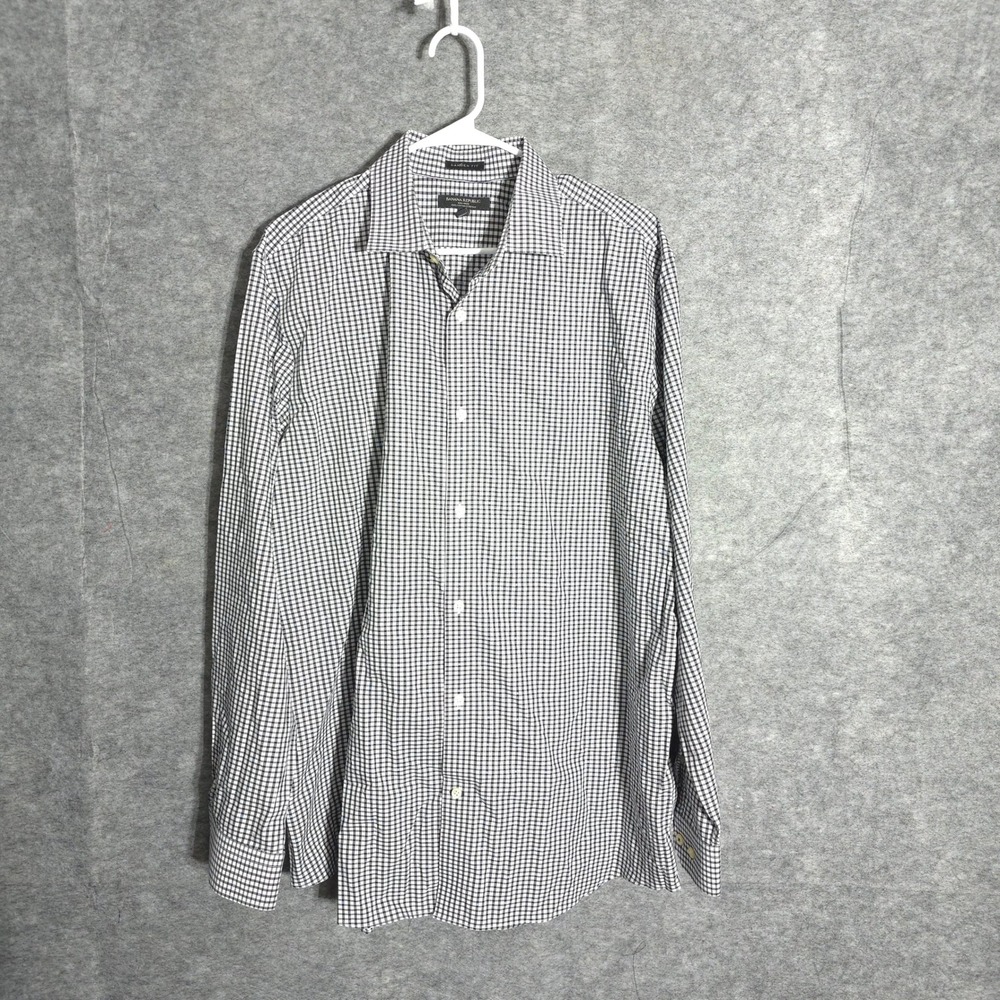 Banana Republic Camden Fit Shirt Mens XL Black Gingham Non-Iron Stretch Cotton